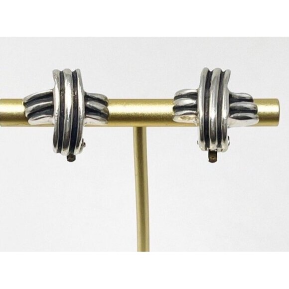 Vintage 80s Zina Sterling Silver 925 Earrings Sculptural Knot Motif Bold Clip-On - Picture 1 of 6
